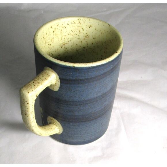 Handcrafted Ceramic Mug 8 ounces Speckled Floral Blue & Cream Artisan Pottery - Picture 5 of 7